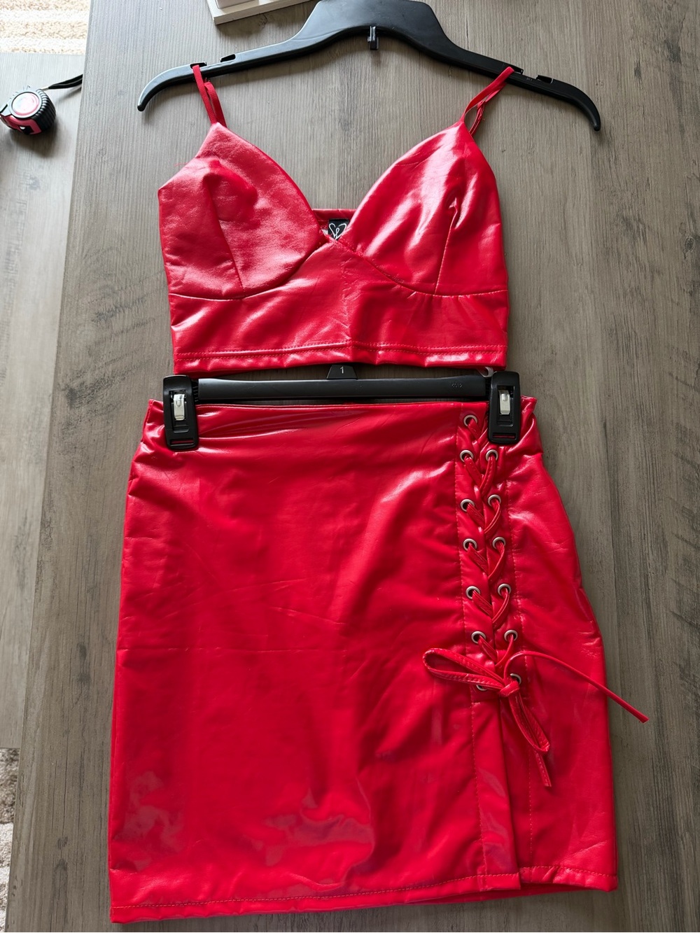 Windsor Red Faux Leather Lace-Up Two-Piece Set
